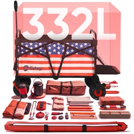 Sekey Wagon Cart with Big All-Terrain Beach Wheels, Collapsible Heavy Duty Extended Wagons with Taligate, Foldable Utility Carts for Camping, Garden, Outdoor, Grocery, Sports. The Star-Spangled Banner
