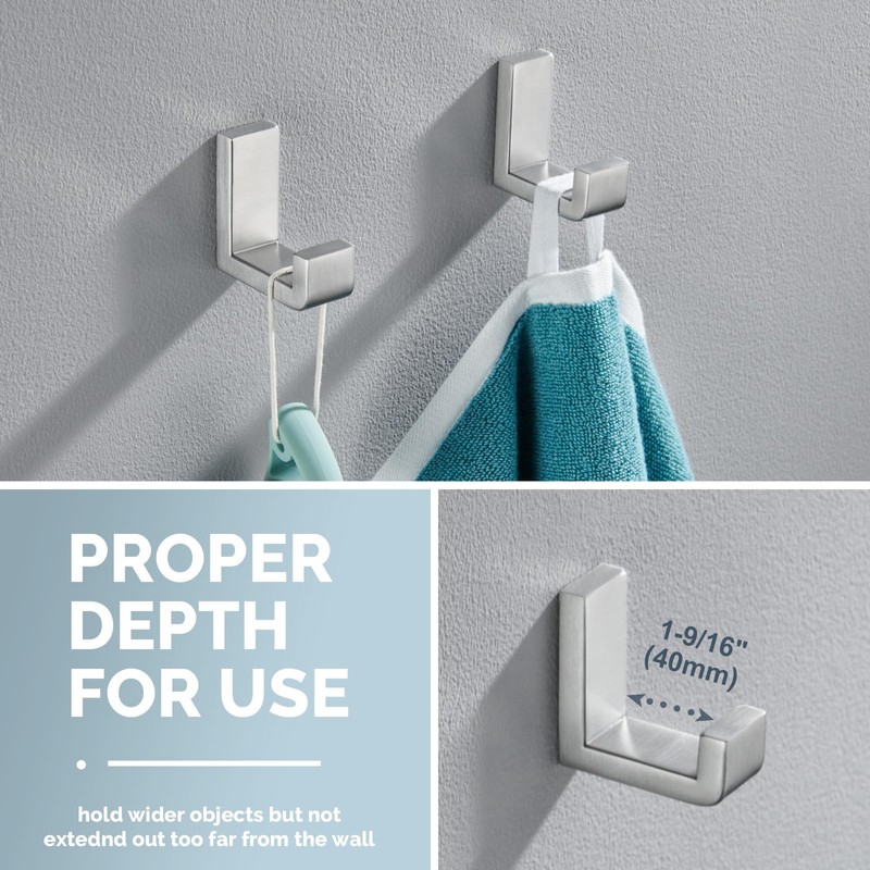 Angle Simple Towel Hook Brushed Nickel 2 PACK, 304 Stainless