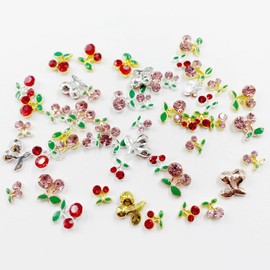 Cherry Nail Parts, Rhinestones, Set of 30, Cute, Cherry Parts, 3D, Fruit, Rhinestone, Red, Pink, Nail Jewelry, Deco Parts (0.3 inches (8 mm)