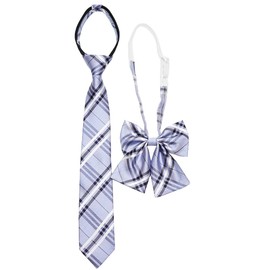 SHUCLASS School Ribbon and Necktie, Set of 2, Ribbon for Girls School Uniform, For Junior High School Students, High School Students, light blue