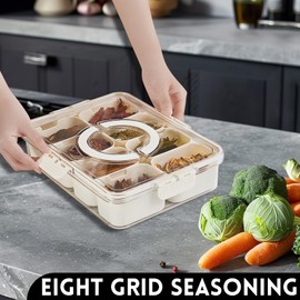 Container for Portable Snack Platters, Divided Serving Tray with Lid and Handle, 8 Compartments Snack Box for Candy, Nuts, Cookies, Fruit, Snacks