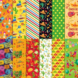 24 Sheets Mexican Fiesta Pattern Paper 12" x 12" Mexican Fiesta Scrapbook Paper Pad Double-Sided Mexico Cinco De Mayo Patterned Decorative Craft Paper Cinco de Mayo Scrapbook Paper Cactus Craft Paper