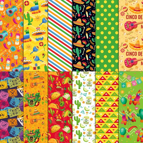 24 Sheets Mexican Fiesta Pattern Paper 12" x 12" Mexican