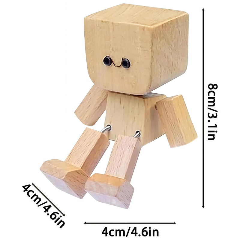 Shaking Wooden Man Figurine, Handmade Feet Shaking Wooden Car Ornament