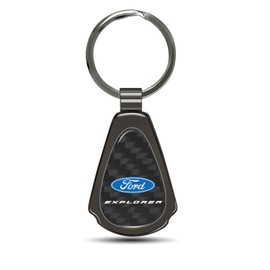 iPick Image Compatible with Ford Explorer Real Black Carbon Fiber Gunmetal Black Metal Teardrop Key Chain