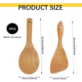 DOERDO 2Pcs Wooden Rice Paddle Nonstick Spatula Cooking Utensil for Sushi, Mashed Potato, 8.9" x 2.9"