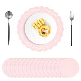 50pcs Pink Disposable Paper Placemats – Scalloped Round Table Place Mats for Wedding, Party, Baby Shower, Banquet, Home Dining Table Decor