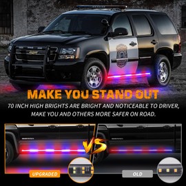 XRIDONSEN 2PCS 70 inch Emergency Truck Police Lights Strip 864 LED Running Board Strobe Lights Red Blue Police Lights Flashing Warning Hazard Safety w/Waterproof Flexible for Vehicles Trucks Pickup