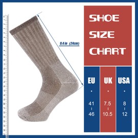 Men's Thermal 80% Merino Wool Hiking Calf Tube Socks, 3 Pack