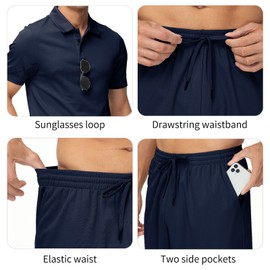 MoFiz Mens Sweatsuit Mens Shorts Sets 2 Piece Outfits Vacation Lightweight Summer Sweat Suit Tracksuits For Men Navy Large