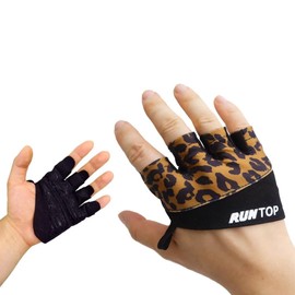 RUNTOP Women Workout Grip Gloves Cross Training Pads Exercise Home Fitness Weightlifting Powerlifting Gym Rowing Yoga Pole Hand Palm Protect Prevent Rips Blister Callus(Leopard, L)