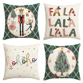 AVOIN colorlife Merry Christmas Nutcracker Green Throw Pillow Covers, 16 x 16 Inch Winter Holiday Party Cushion Case Decoration for Sofa Couch Set of 4