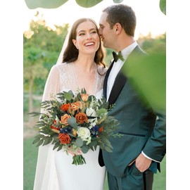 Rinlong Fall Wedding Bouquets for Bride Navy Blue Burnt Orange Bridal Bouquet for Wedding Terracotta Bouquets Boho Artificial Flowers