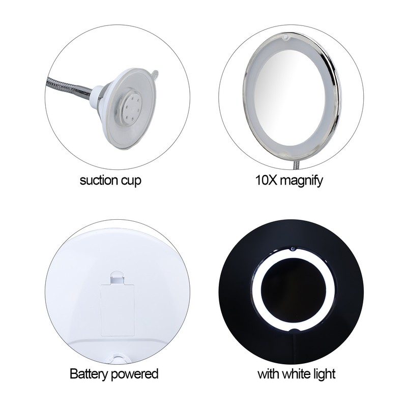 8 Inch Suction Cup Makeup Mirror 10X with LED White