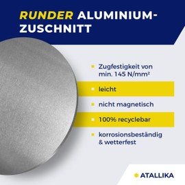 ATALLIKA® Round Aluminium Plate [Blank, Diameter 300 mm] - 2 mm Thick Aluminium Sheet [Weatherproof for Outdoor and Indoor] - Precise, Round Sheet Cut from Germany