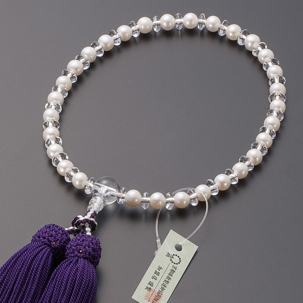 [Butsudanya Takita Shoten] Kyoto Prayer Beads, Women's, Freshwater Pearl, Genuine Crystal, Orange Ball, 0.2 inch (6 mm) Ball, Pure Silk Bassel, With Prayer Bag, Certificates Included