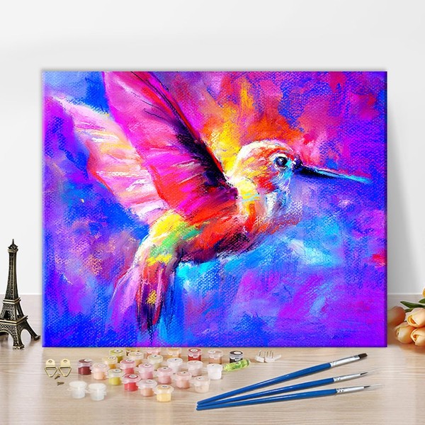 Hummingbird Paint by Numbers for Adults Colorful Paint by Number Kits on Canvas, DIY Paint Kits for Adults Beginner Kids Paintwork with Paintbrushes Acrylic Pigment Art Crafts 16"x20"(Frameless)