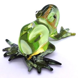 Sansukjai Frog Miniature Animals Figurines Hand Painted Blown Glass Art Collectible Gift Home Décor, Green Gold