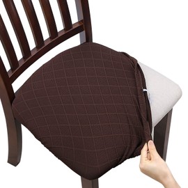 Fuloon 4 Pack Stretch Jacquard Chair Seat Covers, Removable Washable Anti-Dust Dinning Room Chair Seat Cushion Slipcovers (4, Chocolate)