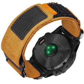 Soft Suede Strap, 22 mm Military Bracelet Compatible with Garmin Fenix 8 47m/7/7 Pro/6/6 Pro/5/5 Plus/E 47m, Instinct 2/Crossover/Tacical, D2 Delta S, Approach S60/62/S70 47m, Epix 2, Leather, No