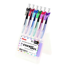 Pentel Energel Liquid Gel Pen Retractable 0.7mm Medium 6 Assorted Colours In A Hard Case (BL77-6AST1)