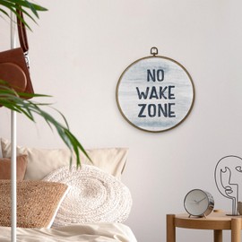 MAQIKA No Wake Zone Sign Framed Wall Art Decor, Boy Nursery Round Wall Hanging Decor, Nautical Ocean Canvas Prints Wall Art for Lake Beach House Nursery Decor, Coastal Room Decor, 10x10 Inch