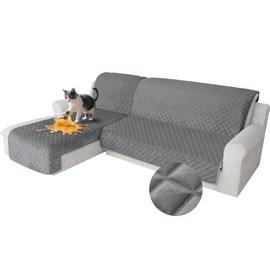 HDCAXKJ Waterproof Sectional Couch Covers Velvet Quilted 2-Pieces L Shape Sofa Cover Washable Thick Non Slip Sectional Slipcovers with Chaise Furniture Protector for Dogs Pets (Dark Gray, X-Large)