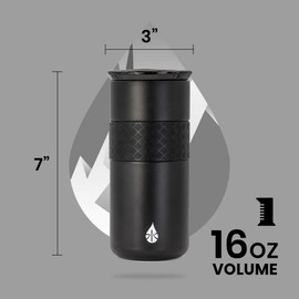 16 oz Insulated Tumbler for Hot and Cold Drinks, Stainless Steel Tumbler with Lid, Reusable Tumblers with Triple Copper Wall Insulation, Matte Black Tumbler - Elemental