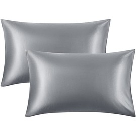 Satin Pillow Cases 2 Pack - Pillowcase for Hair and Skin Luxury Satin Silk Pillowcases with Zipper Closure Satin Pillow Case Standard Satin Silk Pillowcase (Gray, 50x75)