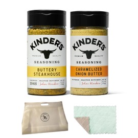 Kinder Seasoning Variety Pack - Kinder Buttery Steakhouse Seasoning (5.23oz), Kinder Caramelized Onion Butter Seasoning (6.2oz) Bundle With Food Pouch And Microfiber Wash Cloth By AMCIENT.