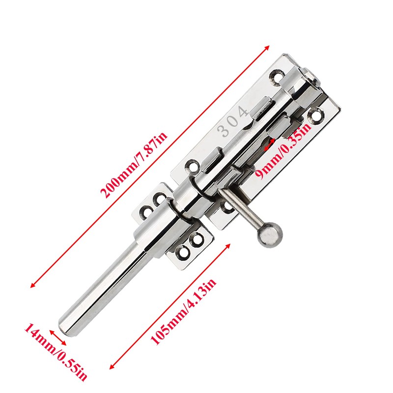 8in Slide Bolt Gate Latch 304 Stainless Steel Barrel Bolt