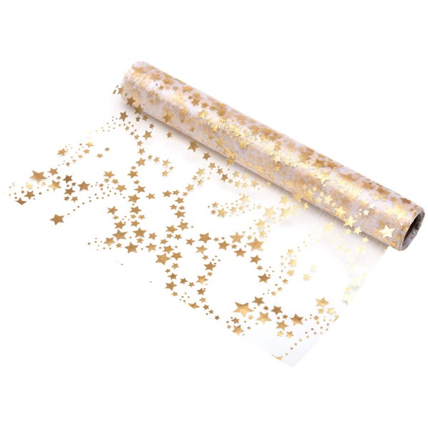 Table Runner Stars Metallic Organza 28 cm x 5 m