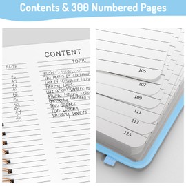 Forvencer Lined Spiral Journal Notebook with 300 Numbered Pages, B5 College Ruled Thick Journals for Writing with 100GSM Paper, Hardcover Notebooks with Contents for Work, School, Women, Men, Sky Blue