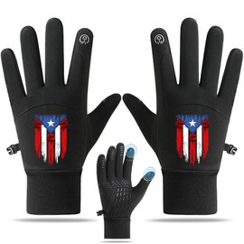 Warm Winter Gloves For Men Women For Cold Weather Thermal Warm Touchscreen Motorcycle Gloves Waterproof Workout Glove Mens Puerto Rico Flag Running Glove For Driving Riding Snowboarding Gifts,L