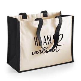 Huuraa Haan in Love Jute Shopper Shopping Bag Black 21 Litres with Name of Your Favourite City Gift Idea for Friends and Family, black
