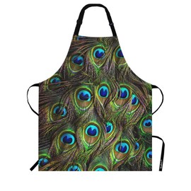 Beabes Male Peacock Feather Green Chef Apron 27 X 31 Inch Bird Peafowl Feather Eye Vintage Plumage Tail Non-Pilling Bib Apron for BBQ Grilling Gardening with Adjustable Neck Strap
