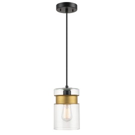 Globe Electric 61250 Dionne 1-Light Pendant, Matte Black, Brass Accents, Clear Glass Shade, Bulb Not Included