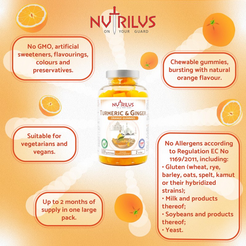 Turmeric and Ginger 120 Natural Orange Gummies - High Strength,
