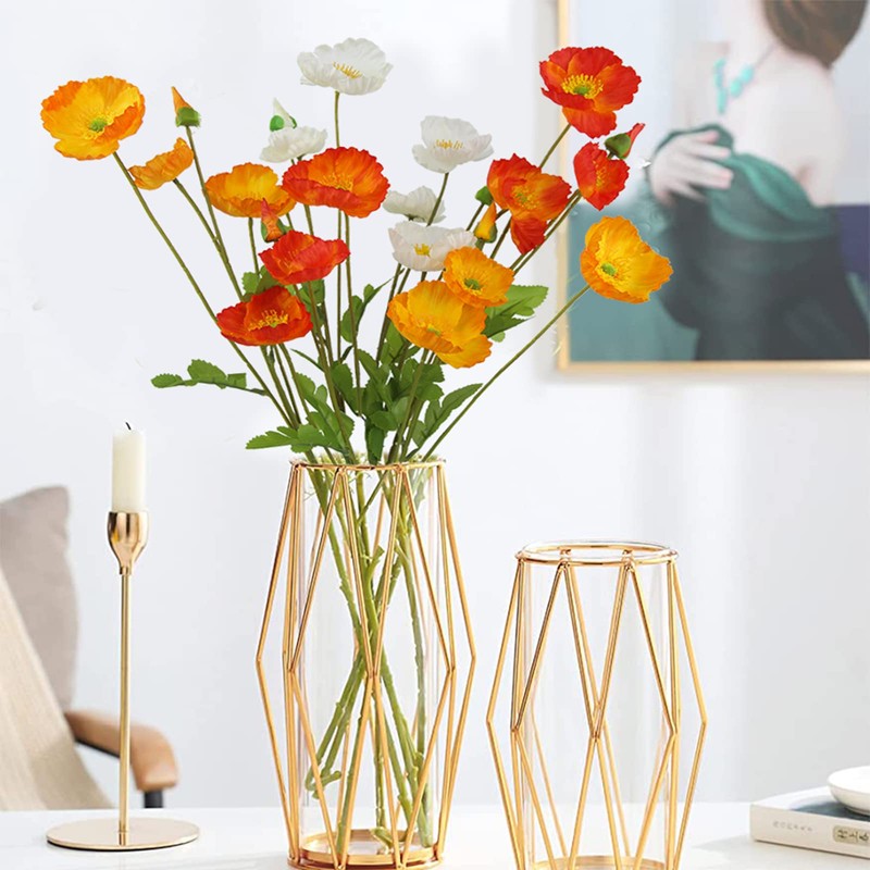 CEWUDA 6 Pcs Artificial Poppy Flowers Silk Flower Poppy with
