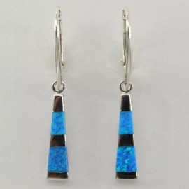 Amber America FIRE OPAL Blue Dangle Earrings 925 STERLING SILVER Rhodium Leverback #22e