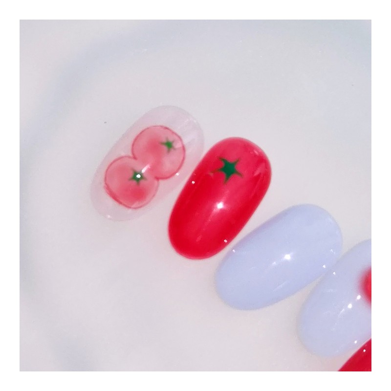 Cherry Tomato Red Syrup Handmade Nail Tips - Almond Midi