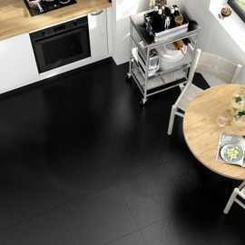 Black Peel and Stick Floor Tile Matte Vinyl Flooring Waterproof Bathroom Floor Tile Self Adhesive Stick on Floor Tiles 12"x12" Vinyl Kitchen Flooring for Bedroom 4-Pack Garage Floor Tiles