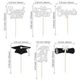 24 piezas de decoración para cupcakes de graduación 2022, purpurina plateada, felicitaciones, clase de 2022, tapa de graduación de diploma, púas de magdalenas, tan orgulloso de ti, decoración de tartas para 2022 con temática de graduación