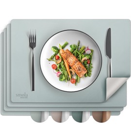 smøla PU Leather Placemats Set of 4 I Washable Place Mats Set in Leather Look I Coasters for Plates I Table Mat Table Decoration Dining Table (Blue/Silver)