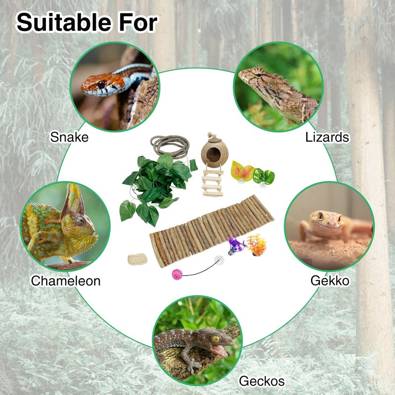 Hamiledyi Leopard Gecko Tank Accessories, 10 Pcs Reptile Vines Plants