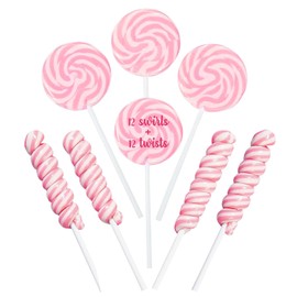 Pink Candy - 12 Swirl And 12 Twisty Lollipops - PACK 24 Suckers Individually Wrapped - Candy Buffet