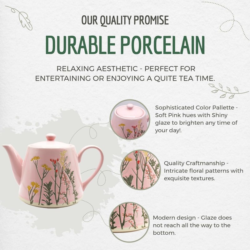 Cookspire Porcelain Tea Set - Modern Pink Tea pot (28.7