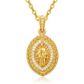 F4DEDAN Gold Virgin Mary Necklace for Women 925 Sterling Silver Virgin Mary Pendant Mother Mary Necklace Miraculous Medal Catholic Religious Confirmation Gifts