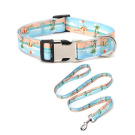 Dog Collar and Leash Set with Safety Locking Metal Buckle, Soft Quick Release Dog Collars Adjustable for Small Medium Large Dogs and Kitten Cats
