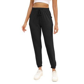 Womens High Waisted Sweatpants Cinch Bottom Drawstring Jogger Pants with Hidden Pocket Black